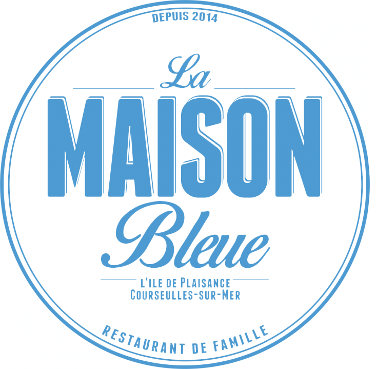 Logo bleu et rond du restaurant la maison bleue à Courseulles sur Mer